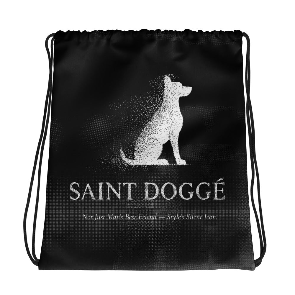 Black drawstring bag with subtle SAINT DOGGÉ branding