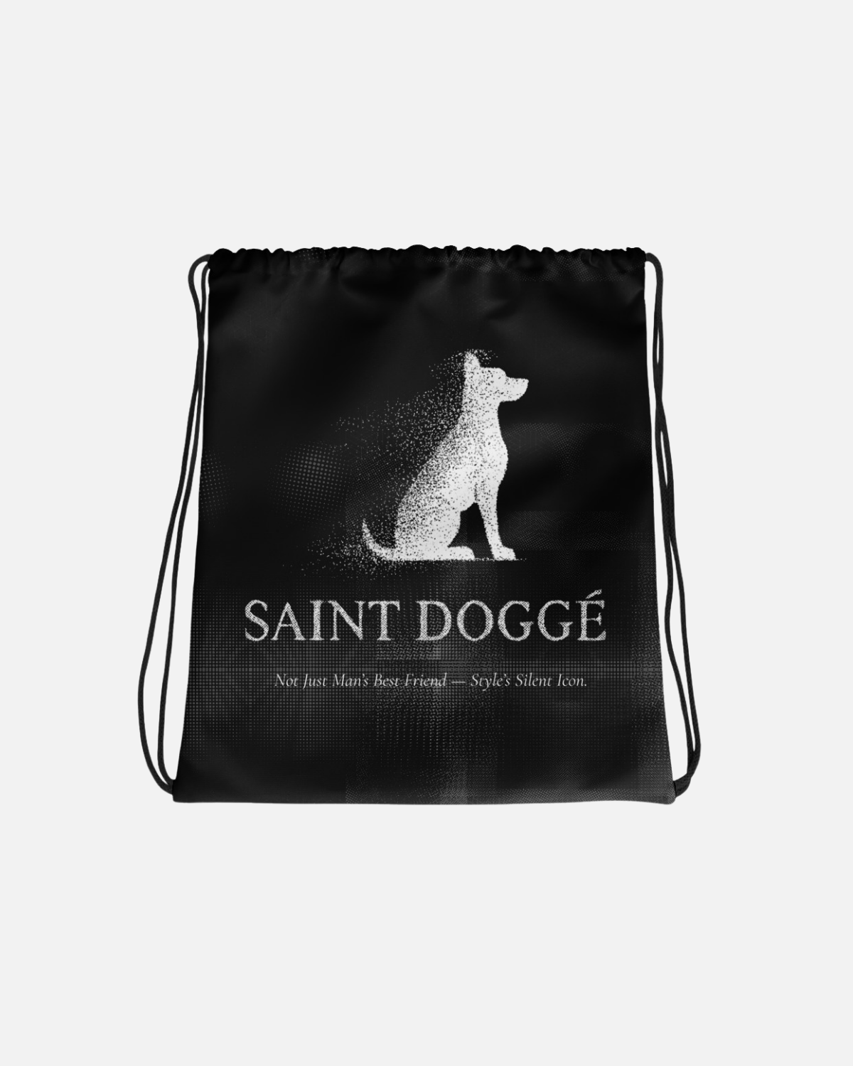 Black drawstring bag with subtle SAINT DOGGÉ branding