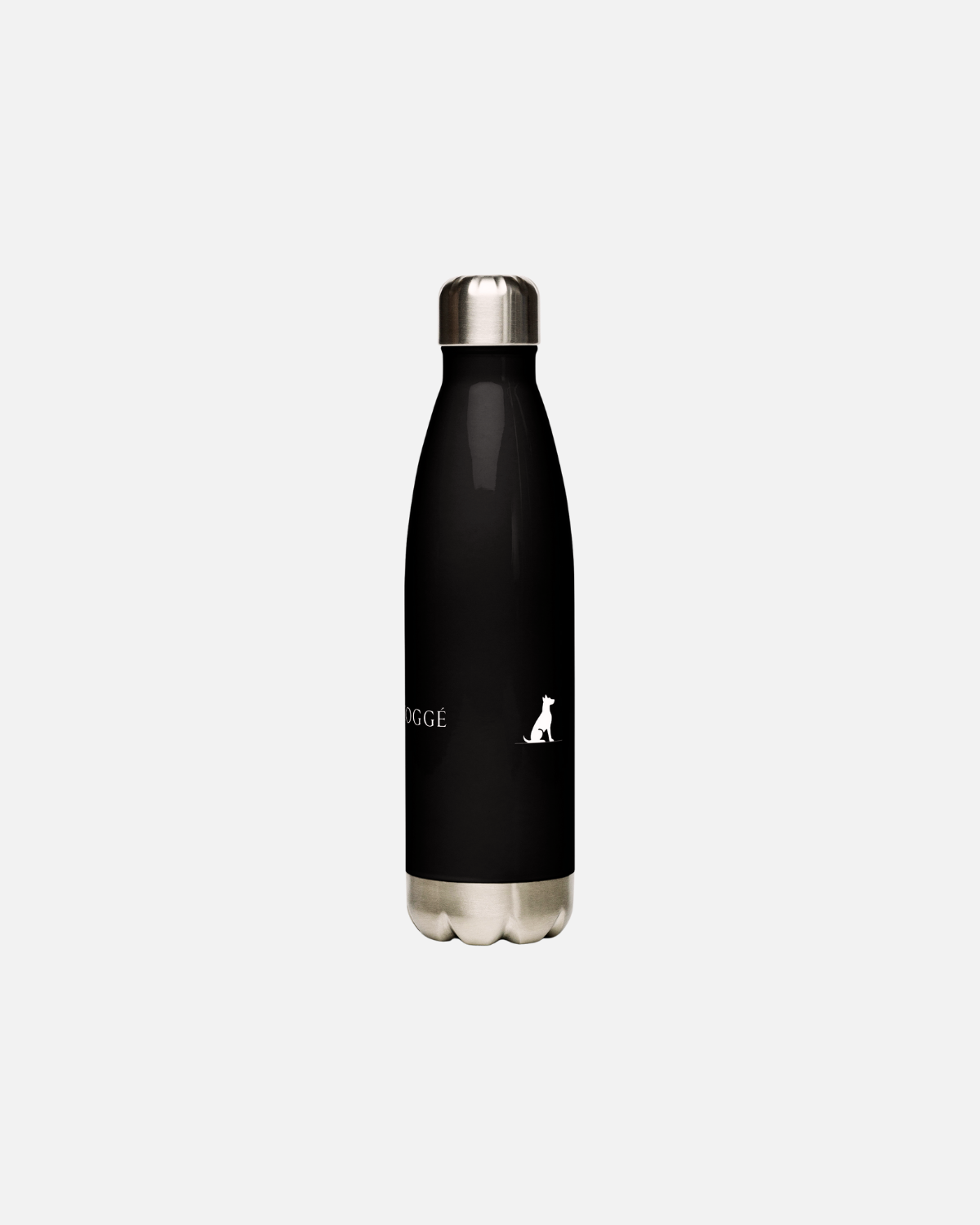 Matte black stainless steel water bottle with SAINT DOGGÉ branding
