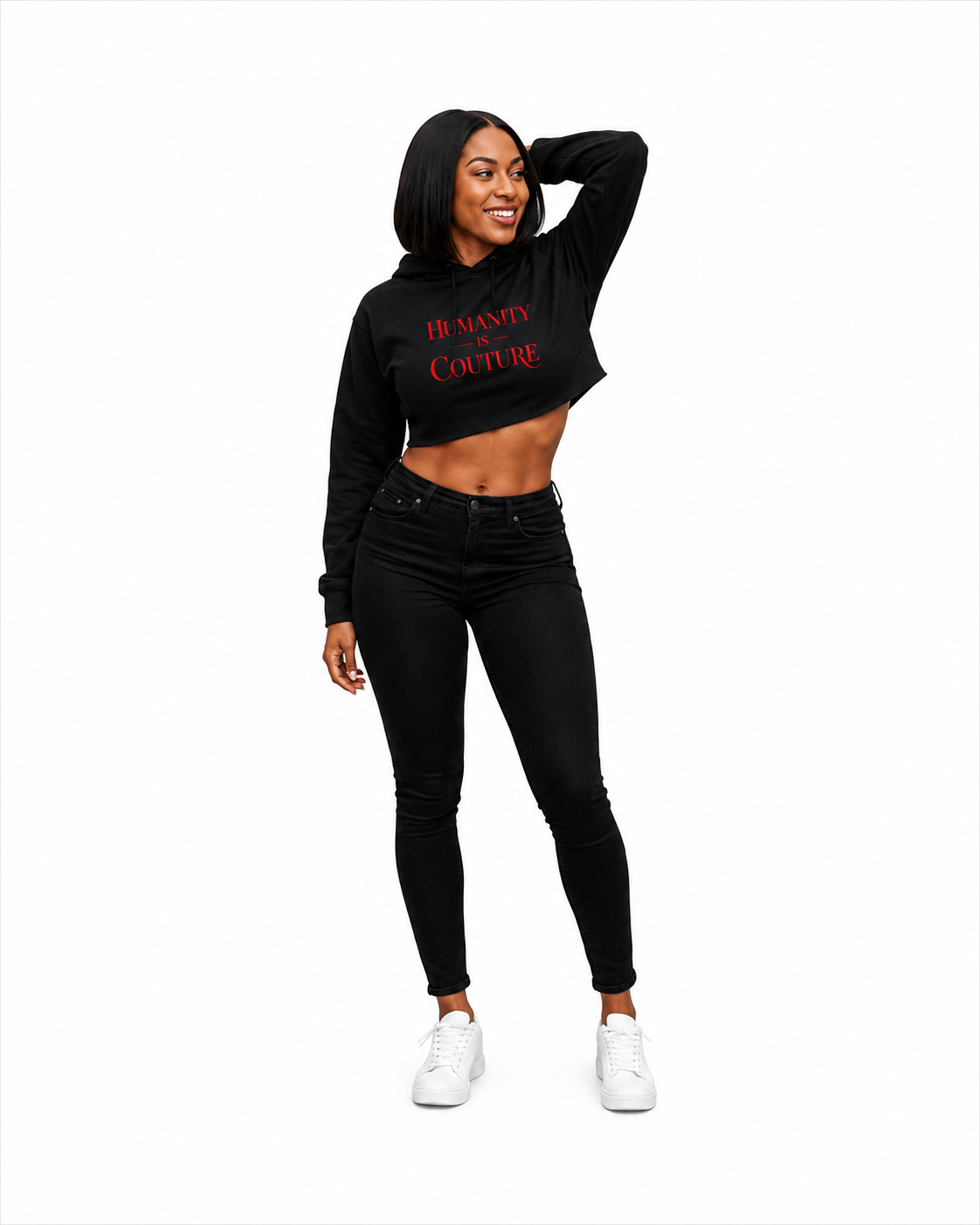 Humanity is Couture Black Red Crop Fleece Hoodie