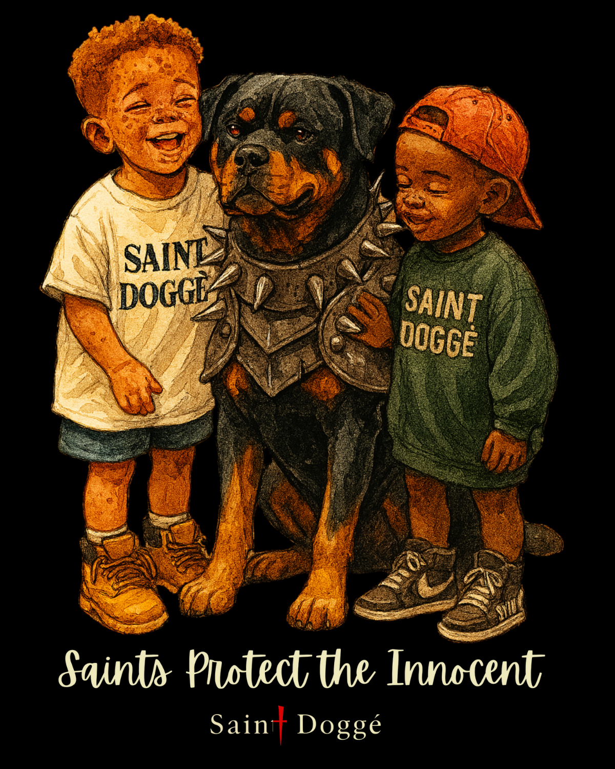 Saints Protect Black Cotton Tee - FLÌ PÊP™