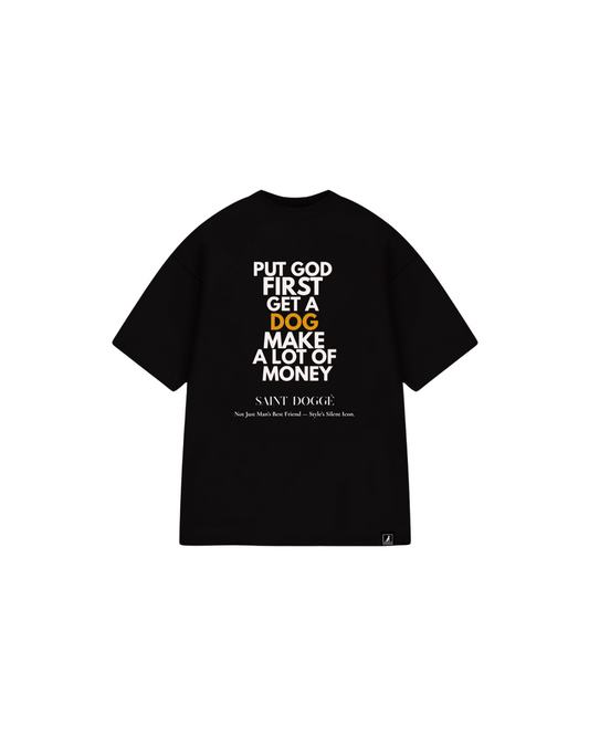 Put God First Black Cotton Relaxed Fit Tee