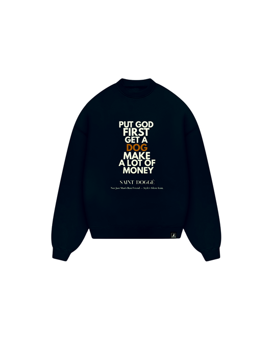 Put God First Black Cotton Relax Crew